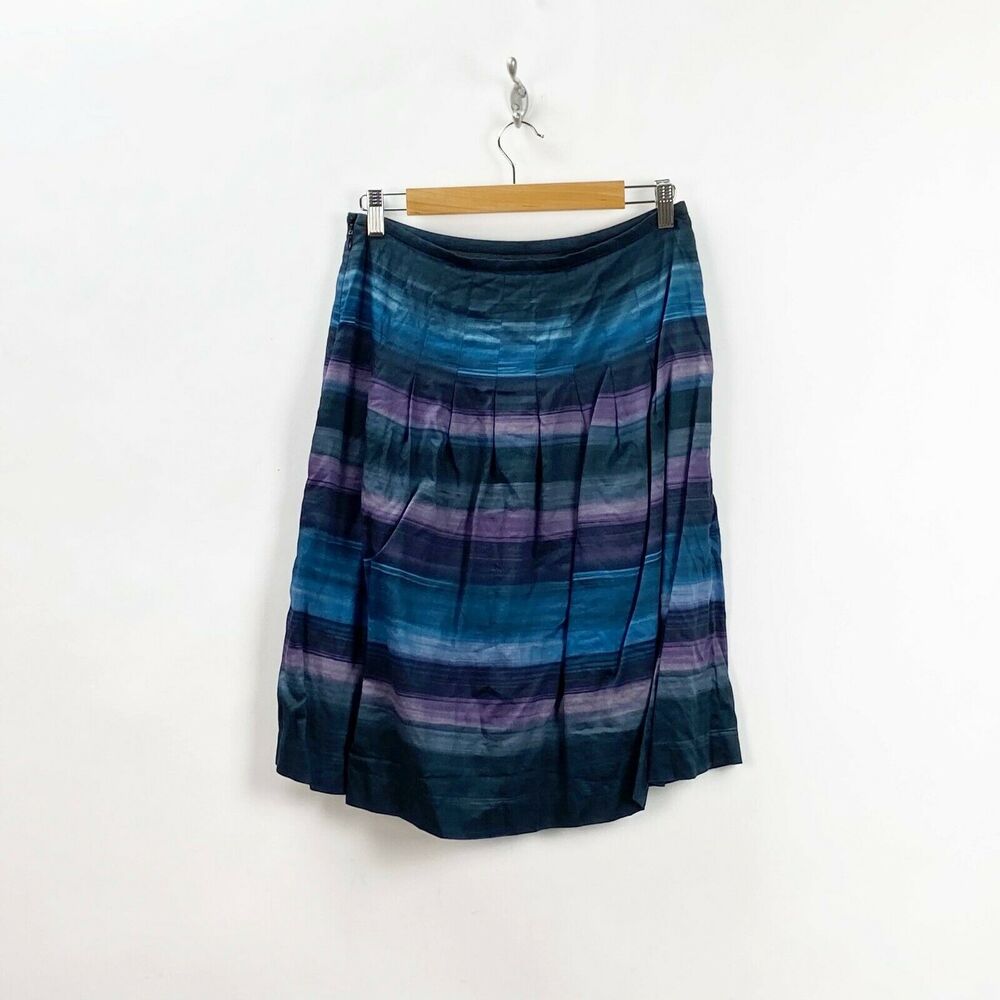 2/$30 LOFT 4 Womens Black Purple Blue Ombre Pleate A-line Skirt - Picture 4 of 8